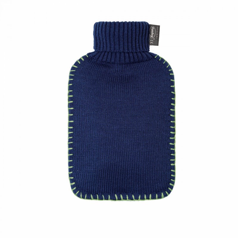 Bouillotte à eau 2L tricot bleu marine