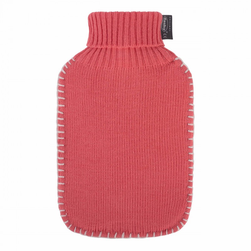 Bouillotte à eau 2L tricot rose corail